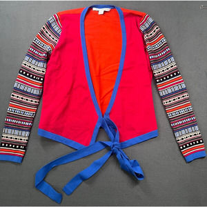 Diane Von Furstenberg Cardigan Wrap Knit Sweater Red Long‎ Sleeve Tie Cropped
